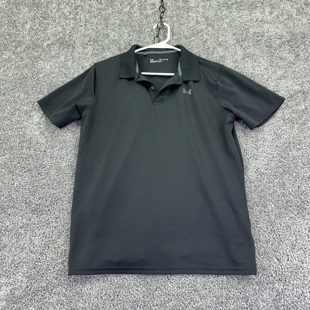 Under Armour Polo Shirt Kids XL Black Short Sleeve Loose Golf Jersey Performance